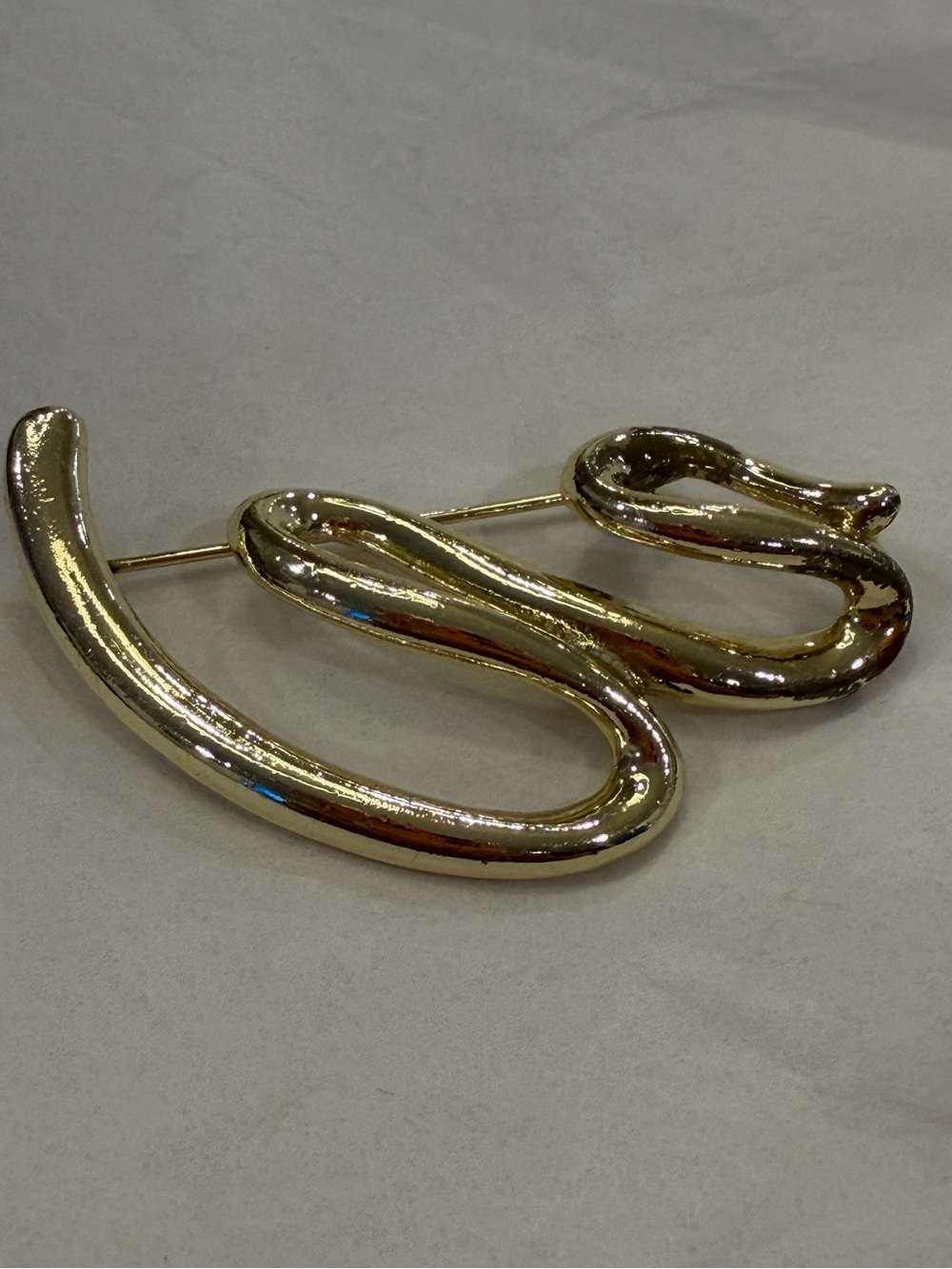Gold Tone Sculptural Snake Brooch Pin